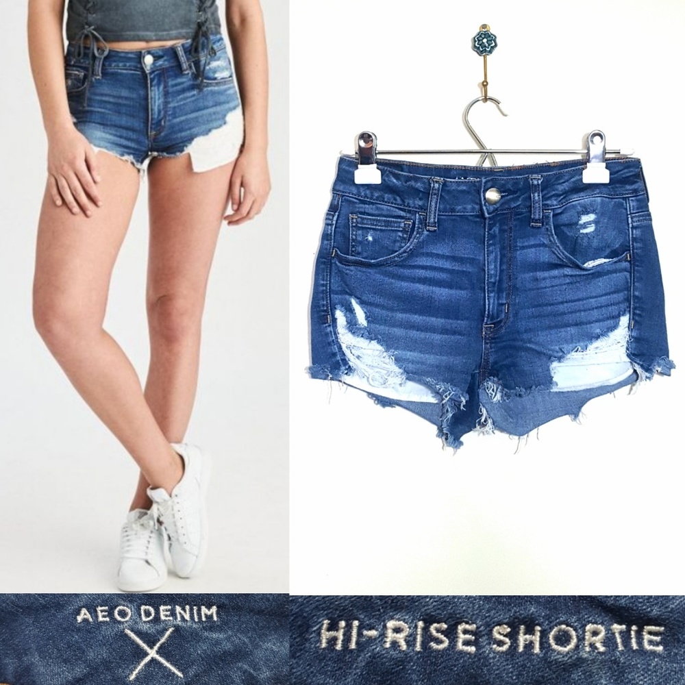 AEO Hi-Rise Shortie Jean Shorts Destroyed